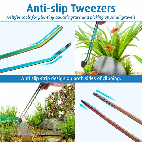 مجموعة أدوات HYGGER 6 في 1 ملونة من الفولاذ المقاوم للصدأ لأحواض السمك الطويلة للمبتدئين في خزان الأسماك