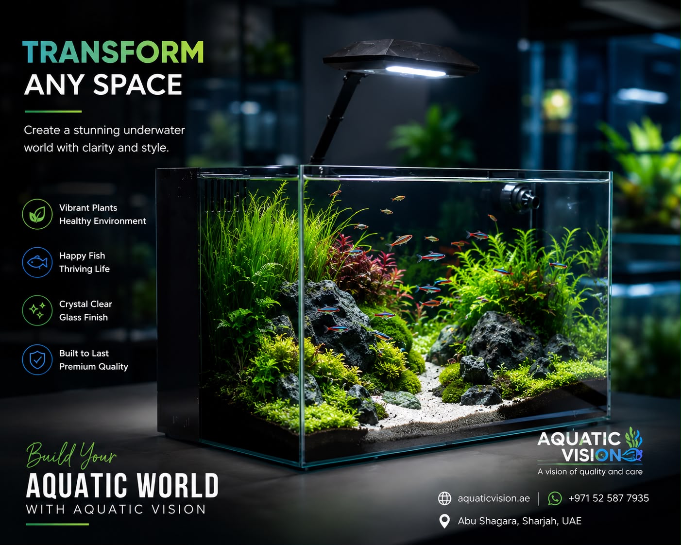 Crystal clear Glass Aquarium with Tempered polish and Sumb filter with Led light 50cm