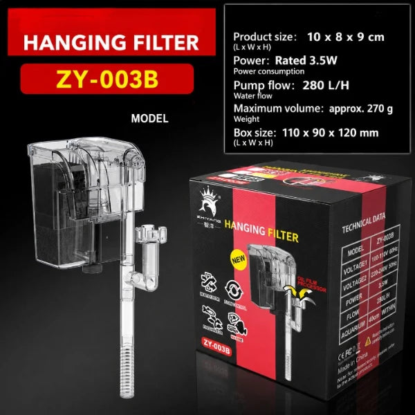 Hanging Filter 3.5W Glass ZY-003B – 250L/H Black
