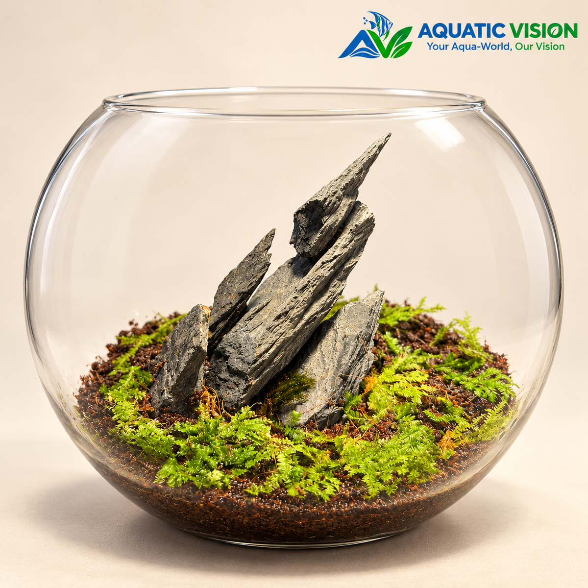 Slate Mountain – 8 - Natural Rock Garden Glass Bowl Terrarium