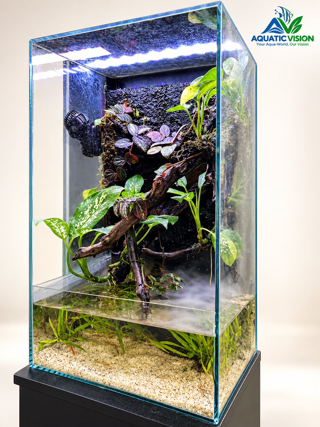 Rainforest Rise – Tropical Planted Paludarium with Glass Tank & Stand