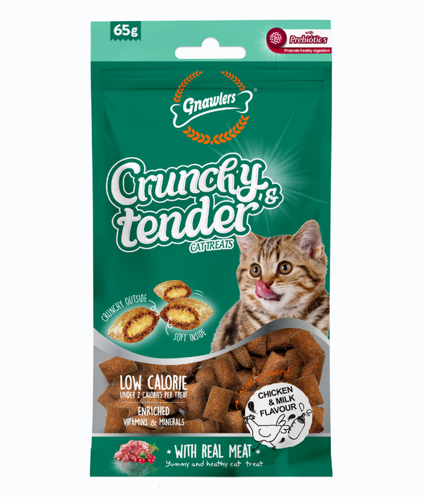 Gnawlers Crunchy & Tender Cat Treats 65g - Chicken & Milk Flavo