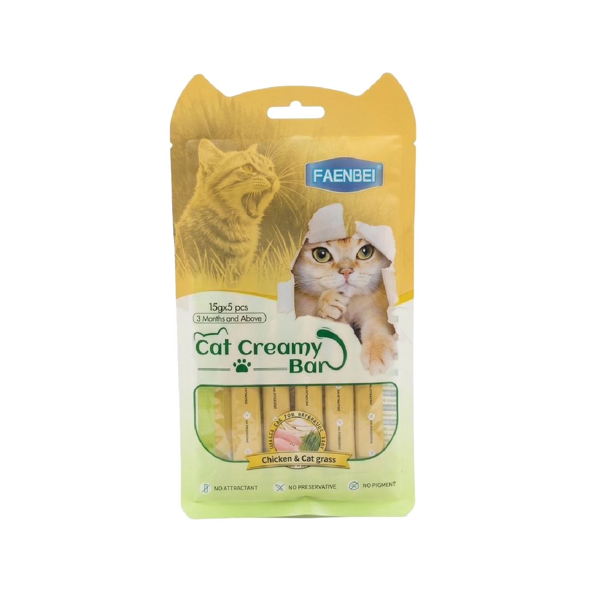 Faenbei Cat Creamy Bar 15g x 5Pcs (Chicken & Cat Grass)