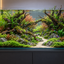 AI-generated aquascaping concept with lush plants, driftwood and neon tetras