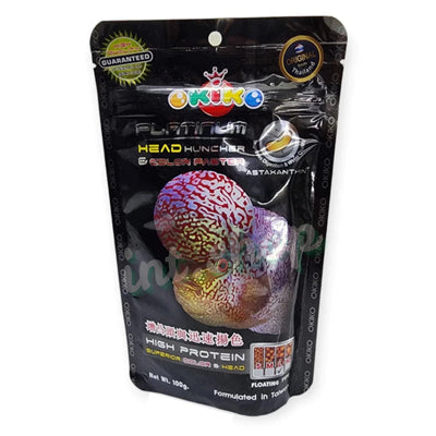 OKIKO Platinum Flowerhorn Food M size Pellet Head Huncher & Color Faster 100g