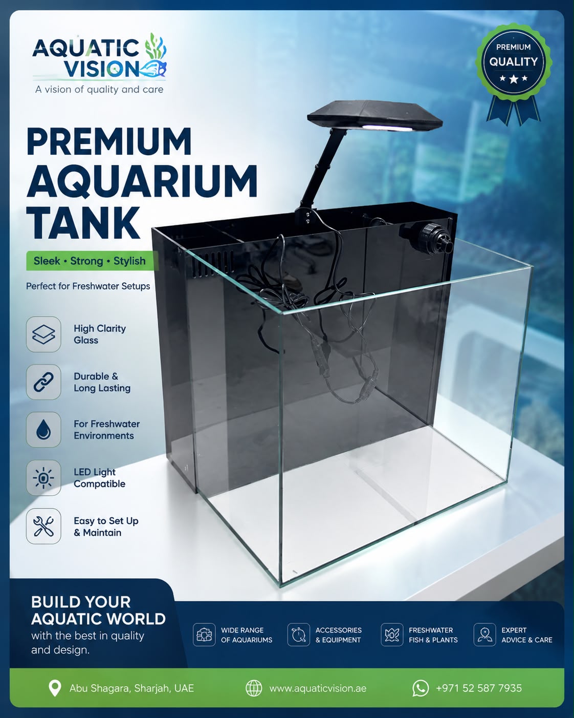 Crystal clear Glass Aquarium with Tempered polish and Sumb filter with Led light 50cm